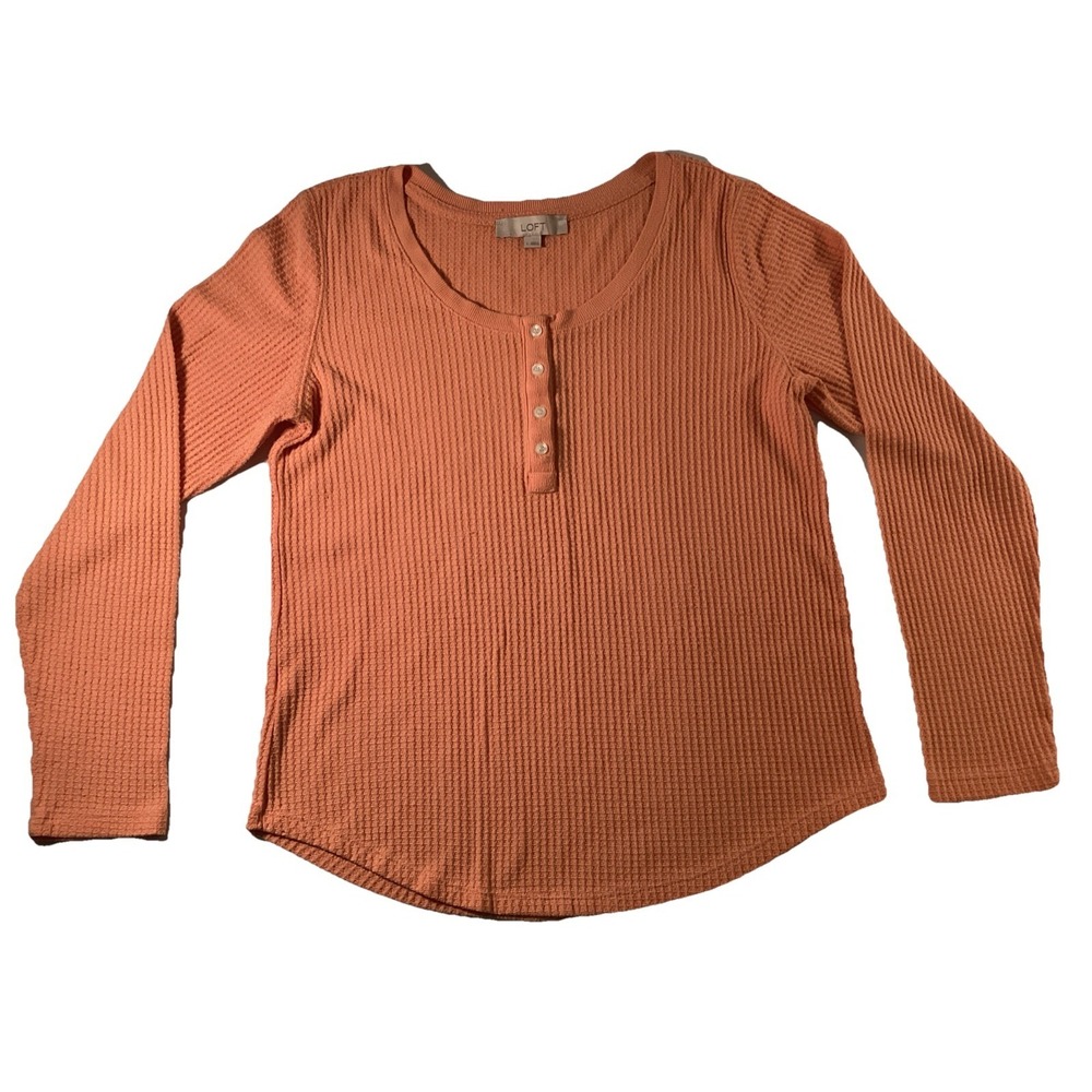 Women's Loft waffle knit long sleeve Peach henley shirt Sz Large 90's Bella Swan
